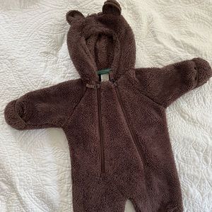 LL Bean cozy brown bear suit - one piece - hooded with ears! 3 month size.